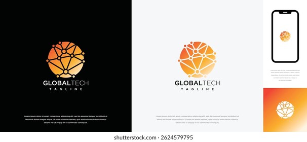 Global technology logo design vector concept. Global tech logo template. Technology logo symbol icon