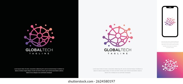Global technology logo design vector concept. Global tech logo template. Technology logo symbol icon