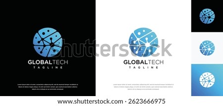 Global technology logo design vector concept. Global pixel logo template. Technology logo symbol icon