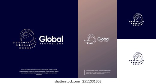 Global technology logo with modern style, abstract digital connection circuit, design vector template.