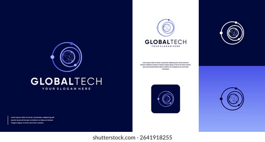 global technology logo, orbit line, modern network system, vector graphic design.
