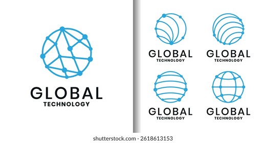 Logotipo de la tecnología global fijado con el diseño abstracto de la red del globo