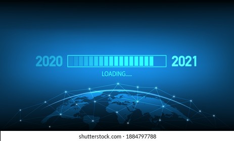 Global technology network background with Loading bar from 2020 to 2021. New year resolution and Happy New Year, Vector illustration