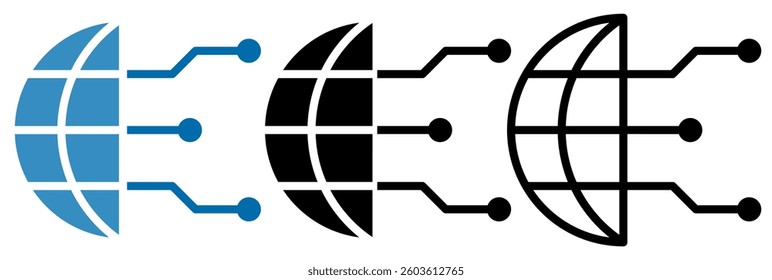 Global technology network icon, simple flat style, illustration, logo sign symbol pictogram template, for ui or ux isolated on white for mobile app, editable