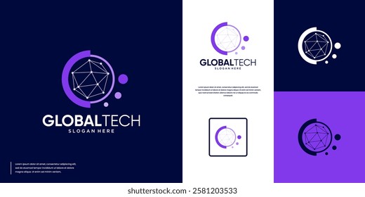 global technology with planetary orbit concept, digital services, education, vector design template.