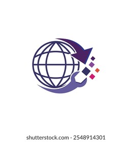 global technology setting logo design earth line illustration vector