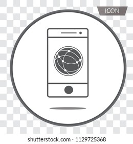 Global technology in smartphone vector icon, Holding globe, social network vector icon isolated on transparent background.