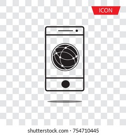 Global technology in smartphone vector icon, Holding globe, social network vector icon isolated on transparent background.