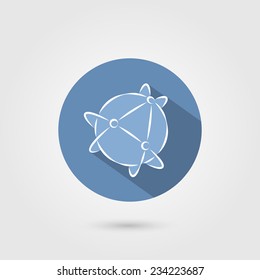Global technology or social network icon with long shadow. Vector illustration