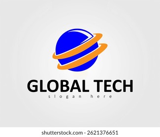 global technology vector design icon concept globe covered with rings