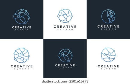 Global technology vector logo icon templates collection with connection concept made with lines	