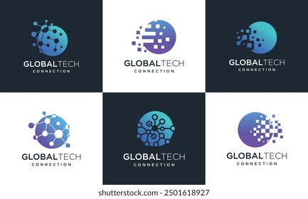 Global technology vector logo icon template collection with connection concept	