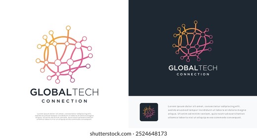 Global technology vector logo icon template with connection concept made with lines	