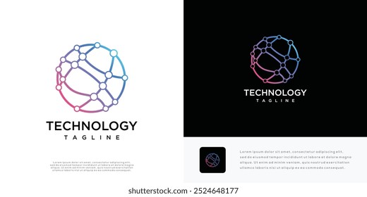 Global technology vector logo icon template with connection concept made with lines	