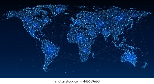 Global Telecommunications, World Network on Map
Abstract illustration of global social communication, polygonal map with hot points, network connection. Contains transparency