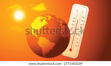 Global temperature concept with earth thermometer and warming climate alert vector poster