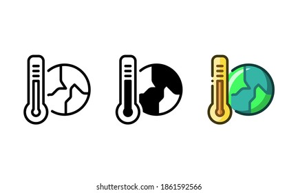 Global Temperature Icon. With Outline, Glyph, And Filled Outline Styles