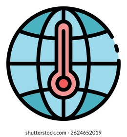 Ícone de aumento da temperatura global. Contornar temperatura global até ícone de vetor cor plana isolado