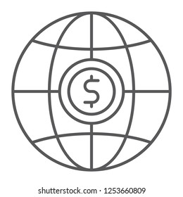 Global thin line icon, planet and world, globe sign, vector graphics, a linear pattern on a white background, eps 10.