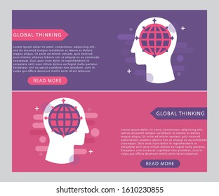 Global thinking icon concept with human head