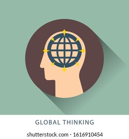 Global thinking icon concept with human head