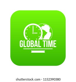Global time icon green vector isolated on white background