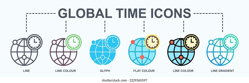 Global time vector icons. World timer design concept. World management pictogram.