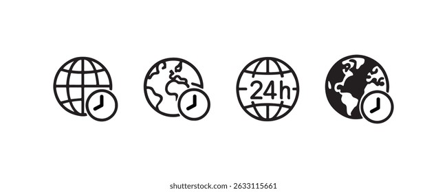 Hora global e iconos de reloj mundial Vector