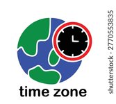 Global Time Zone Concept Illustration with World Map and Clock Icon, International Time Management, Business and Travel Schedule Symbol