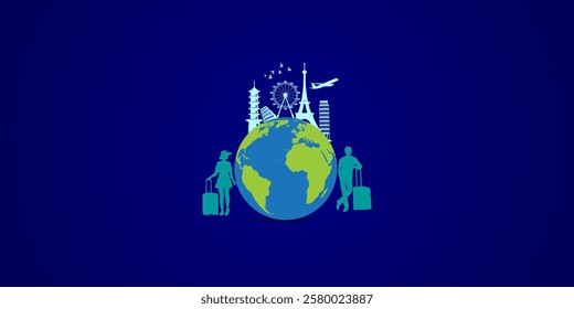 Global Tourism Resilience Day creative design tourism idea concept vector illustration, Global Travel Adventure, Around the World Trip, World Landmarks Travel Panorama