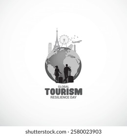 Global Tourism Resilience Day creative design tourism idea concept vector illustration, Global Travel Adventure, Around the World Trip, World Landmarks Travel Panorama