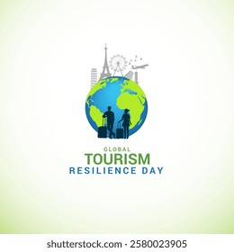 Global Tourism Resilience Day creative design tourism idea concept vector illustration, Global Travel Adventure, Around the World Trip, World Landmarks Travel Panorama