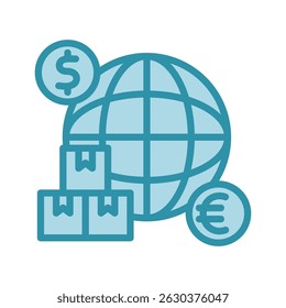 Global Trade dual tone blue color, mini illustration icon. use for modern concept, print, UI, UX kit, web and app development. Vector related to sales, logistic and ecommerce
