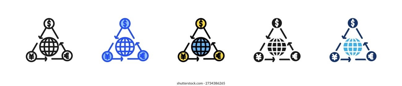 Colección de iconos de flujo de comercio global con múltiples estilos
