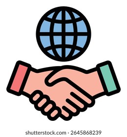 Ilustração de estilo de linha plana ícone do comércio global representando o comércio internacional e a troca de bens e serviços, adequado para projetos relacionados à economia, logística e desenvolvimento de negócios