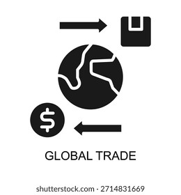 Ilustración vectorial de glifo de ícono de comercio global