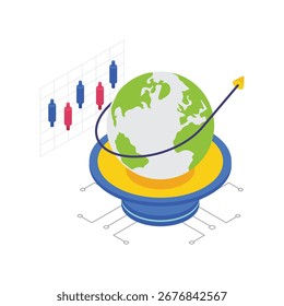 Ilustração de vetor isométrico da órbita de comércio global.