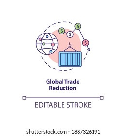 Global trade reduction concept icon. Reverse globalization trend idea thin line illustration. World economy. Trade liberalization. Vector isolated outline RGB color drawing. Editable stroke