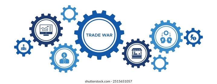 Banner da Guerra de Comércio Global e da Concorrência de Mercado com ícones de disputas comerciais e guerras de preços