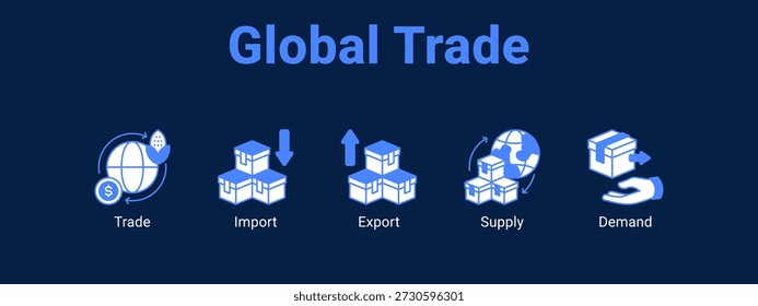Concepto de Ilustración vectorial del icono del Anuncio del Web del comercio global, con el icono del comercio, importación, exportación.