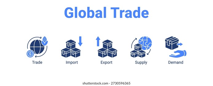 Concepto de Ilustración vectorial del icono del Anuncio del Web del comercio global, con el icono del comercio, importación, exportación.