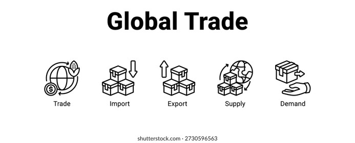 Concepto de Ilustración vectorial del icono del Anuncio del Web del comercio global, con el icono del comercio, importación, exportación.