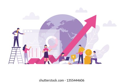 Global trading and investment growth, finance, economy, and business value improvement vector illustration flat for landing page, web, poster 