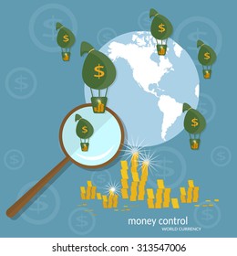Global transactions online payments transfer banking business finance coins cash flow vector illustration