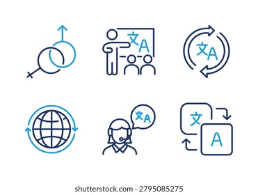 Global Translation Services and Language Learning thin line icon set. Minimal web icons