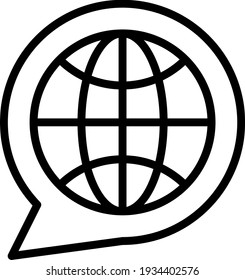 Global Translator Concept, Chat Bubble in side Globe Vector line Icon Design, Language Translation symbol on white background, Dub localization stock illustration