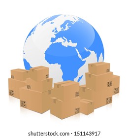 global transportation with cardboard boxes