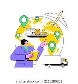 Global transportation system abstract concept vector illustration. Worldwide logistics, international delivery service, global freight tracking software, transportation business abstract metaphor.