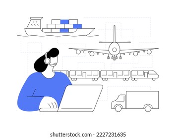 Ilustración del vector conceptual abstracta del sistema de transporte mundial. Logística mundial, servicio de entrega internacional, software de seguimiento de carga global, metáfora abstracta del negocio del transporte.