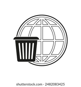 Global trash icon. Earth globe symbol. Waste management detail. Vector illustration.
